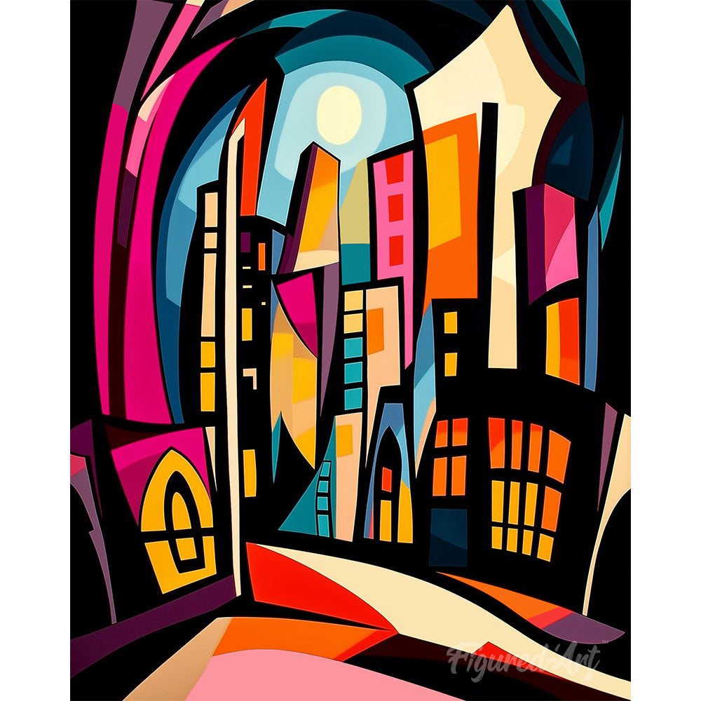 Paint by numbers kit Bold Abstract Moonlit City Figured'Art