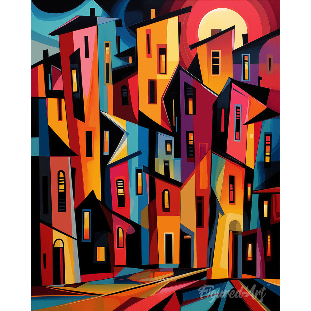 Paint by numbers kit Bold Abstract Buildings Figured'Art