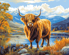 Load image into Gallery viewer, Paint by numbers kit Highland Cow Golden Lakeside Figured'Art