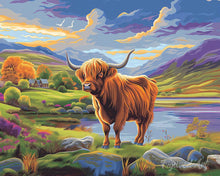 Load image into Gallery viewer, Paint by numbers kit Highland Cow Painted Skies Figured'Art