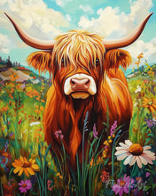 Load image into Gallery viewer, Paint by numbers kit Highland Cow Wildflower Portrait Figured'Art
