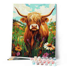 Load image into Gallery viewer, Highland Cow Wildflower Portrait