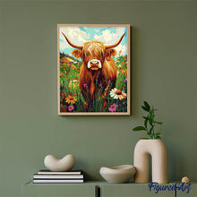 Load image into Gallery viewer, Highland Cow Wildflower Portrait