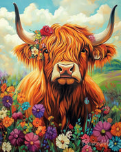 Load image into Gallery viewer, Paint by numbers kit Highland Cow Flower Portrait Figured'Art
