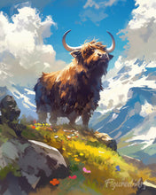 Load image into Gallery viewer, Paint by numbers kit Highland Cow Alpine View Figured'Art