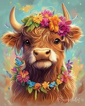 Load image into Gallery viewer, Paint by numbers kit Highland Cow Garden Queen Figured'Art