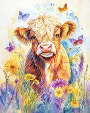 Load image into Gallery viewer, Paint by numbers kit Highland Cow with Butterflies Figured'Art