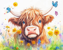 Load image into Gallery viewer, Paint by numbers kit Highland cow Spring Portrait Figured'Art