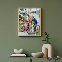 Load image into Gallery viewer, Vintage Couple Cycling Painting