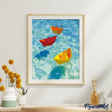 Load image into Gallery viewer, Origami Boats on Blue