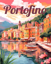 Load image into Gallery viewer, Paint by numbers kit Travel Poster Portofino Harbor Figured'Art