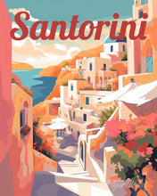Load image into Gallery viewer, Paint by numbers kit Travel Poster Santorini Cliff View Figured'Art