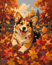 Load image into Gallery viewer, Paint by numbers kit Joyful Corgi in Autumn Leaves Figured'Art