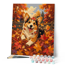 Load image into Gallery viewer, Joyful Corgi in Autumn Leaves