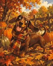 Load image into Gallery viewer, Paint by numbers kit Dachshund in a Tartan Scarf Figured'Art