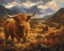 Load image into Gallery viewer, Paint by numbers kit Highland Cattle Herd in the Glen Figured'Art