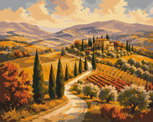 Load image into Gallery viewer, Paint by numbers kit Tuscan Hills with Cypress Trees Figured'Art
