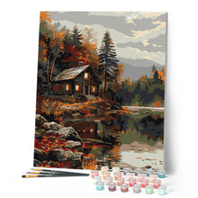 Load image into Gallery viewer, Cozy Cabin by the Autumn Lake