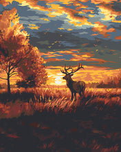 Load image into Gallery viewer, Paint by numbers kit Majestic Stag at Autumn Sunset Figured'Art