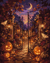Load image into Gallery viewer, Paint by numbers kit Enchanted Jack o Lantern Garden Gate Figured'Art