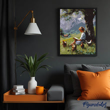 Load image into Gallery viewer, Vintage Painting of a Countryside Reading