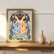 Load image into Gallery viewer, Art Nouveau Zodiac Gemini
