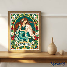 Load image into Gallery viewer, Art Nouveau Zodiac Capricorn