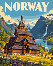 Load image into Gallery viewer, Paint by numbers kit Travel Poster Borgund Stave Church Norway Figured'Art