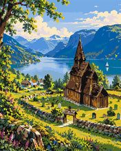 Load image into Gallery viewer, Paint by numbers kit Norwegian Fjord and Stave Church Figured'Art