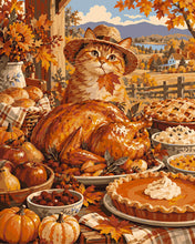 Load image into Gallery viewer, Paint by numbers kit Thanksgiving Cat Feast Figured'Art