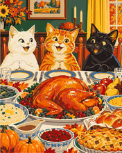 Load image into Gallery viewer, Paint by numbers kit Thanksgiving Cats at Dinner Figured'Art