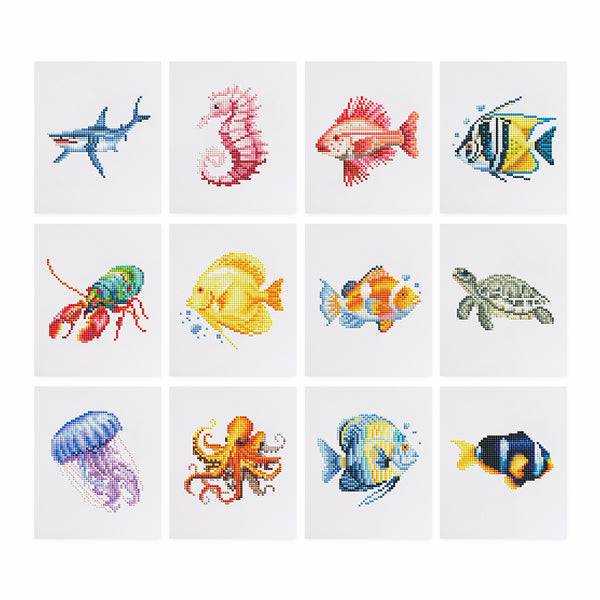 Mini Diamond Painting 3"x5" (12 pieces) - Ocean Creatures Series