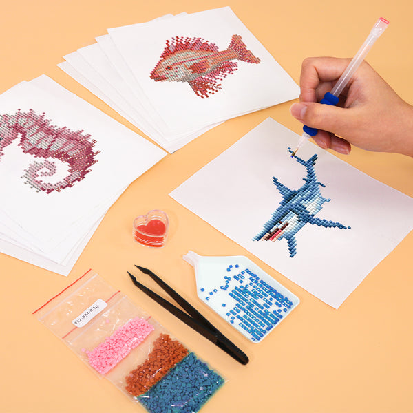 Mini Diamond Painting 3"x5" (12 pieces) - Ocean Creatures Series