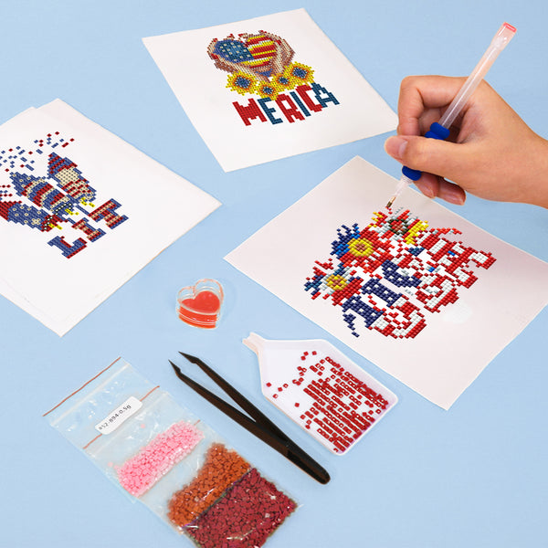 Mini Diamond Painting 6"x8" (4 pieces) - American Spirit: Patriotic Pixel Art