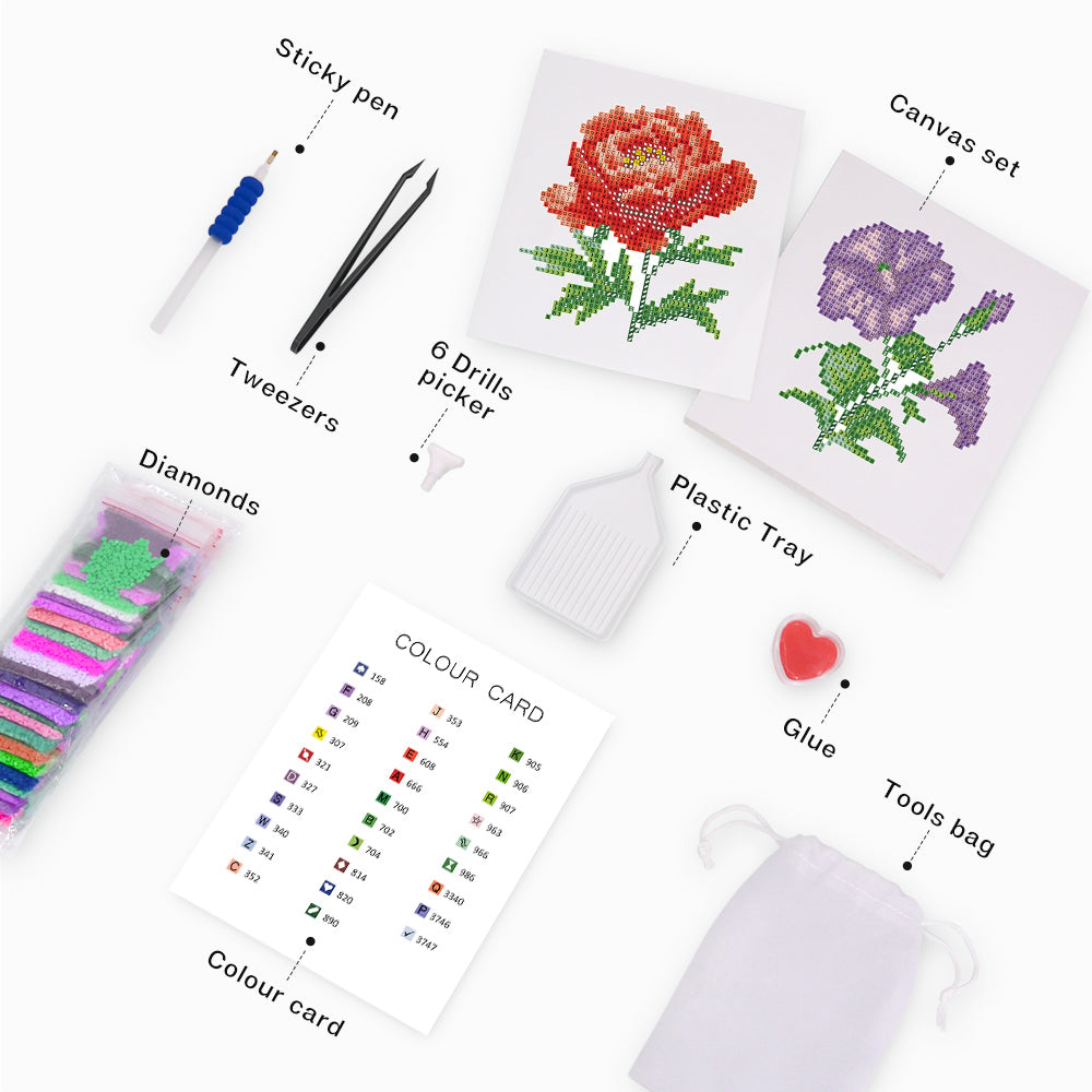 Mini Diamond Painting 6"x8" (4 pieces) No Framed - Floral Quartet