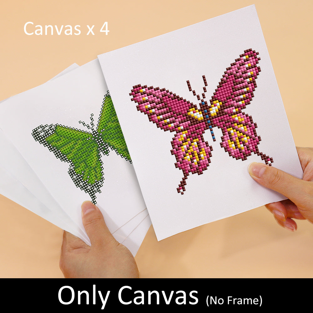Mini Diamond Painting 6"x8" (4 pieces) - Vibrant Wings: A Butterfly Quartet