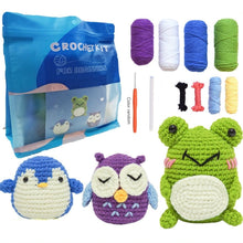Load image into Gallery viewer, Amigurumi Crochet Kit - Owl, Penguin and Frog