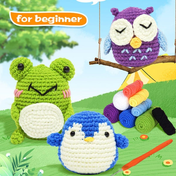 Amigurumi Crochet Kit - Owl, Penguin and Frog