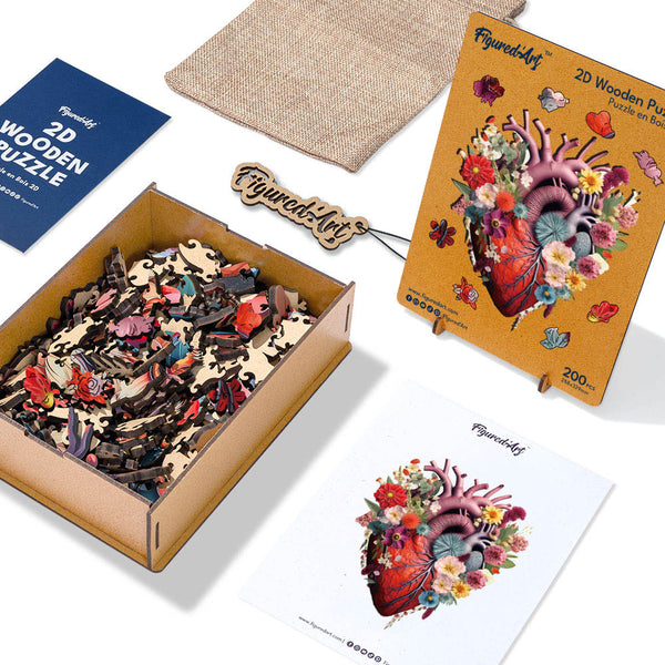 Wooden Puzzle - Floral Heart Anatomy