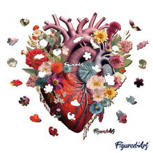 Load image into Gallery viewer, Wooden Puzzle - Floral Heart Anatomy