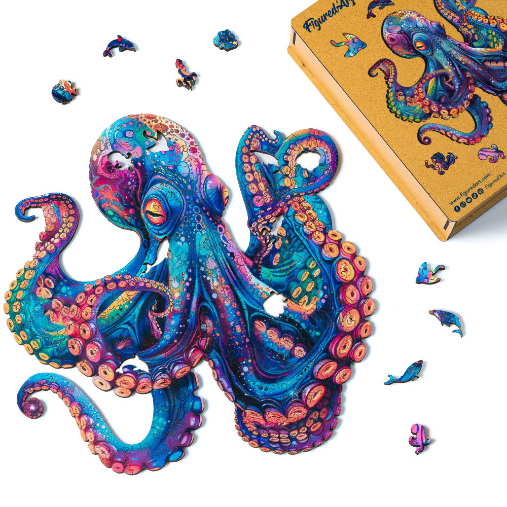 Wooden Puzzle - Colorful Octopus – Figured'Art