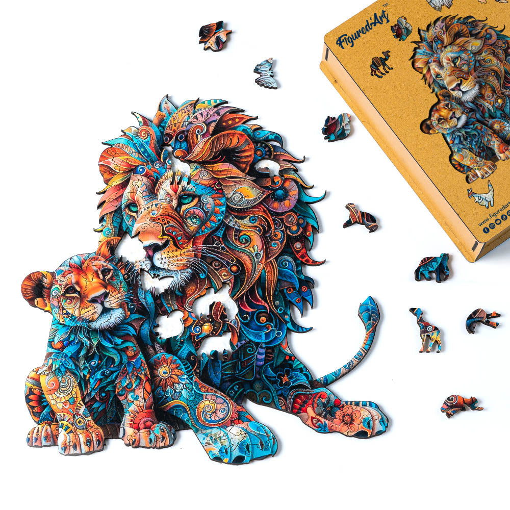 Wooden Puzzle - Lion and Cub – Figured'Art