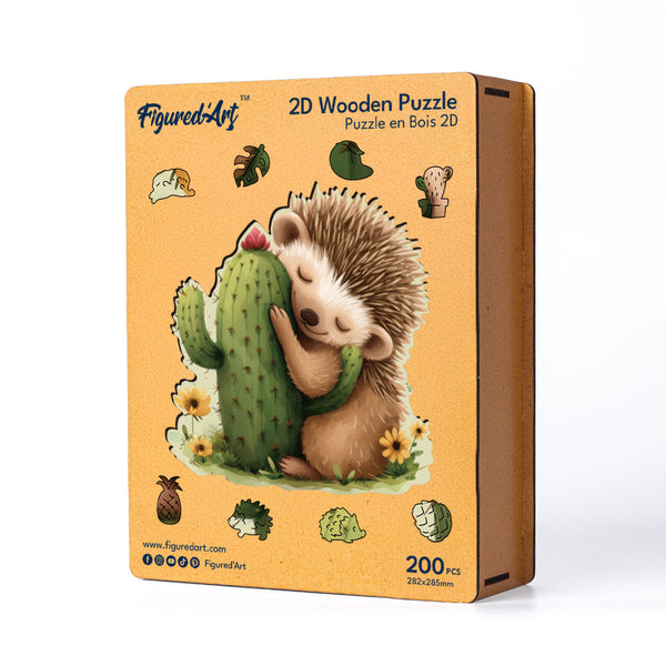 Wooden Puzzle - Hedgehog with Cactus