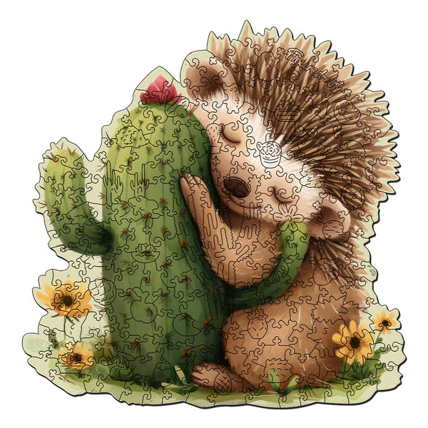 Wooden Puzzle - Hedgehog with Cactus