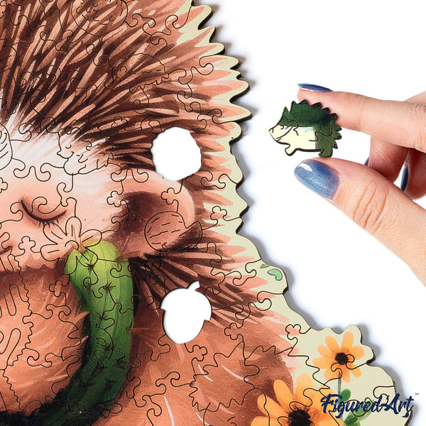 Wooden Puzzle - Hedgehog with Cactus