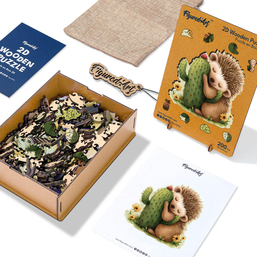 Wooden Puzzle - Hedgehog with Cactus
