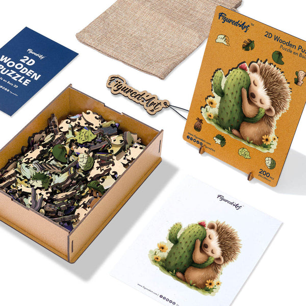 Wooden Puzzle - Hedgehog with Cactus