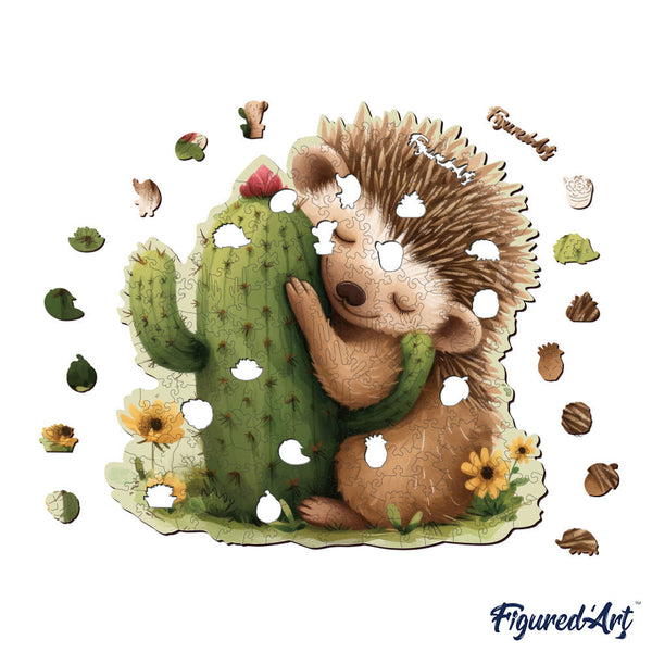 Wooden Puzzle - Hedgehog with Cactus