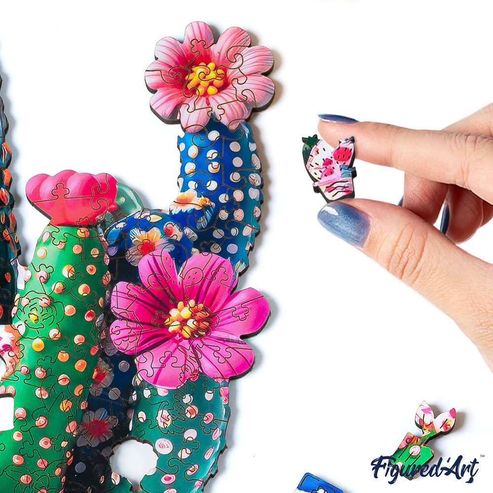 Wooden Puzzle - Flowering Cactus in Pot