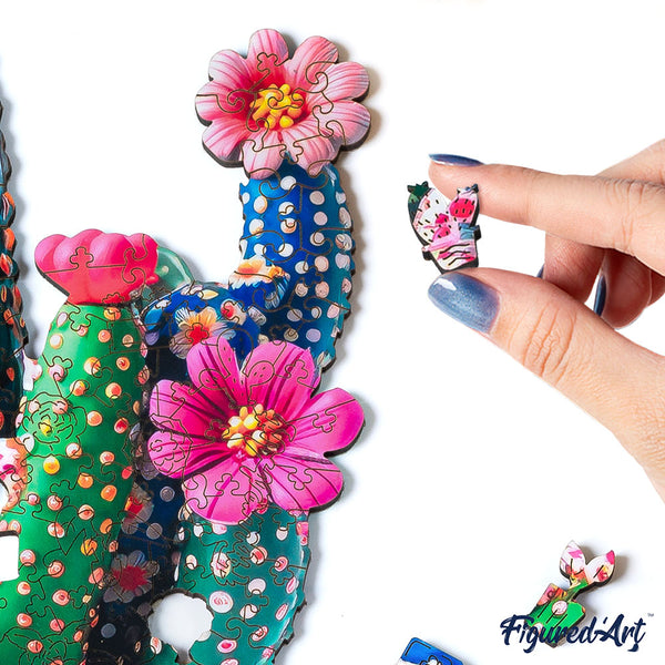 Wooden Puzzle - Flowering Cactus in Pot